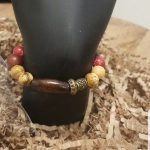 Boho Bead Bracelet Jewelry Baroque Brown Multicolor Natual Stone Red Stretch